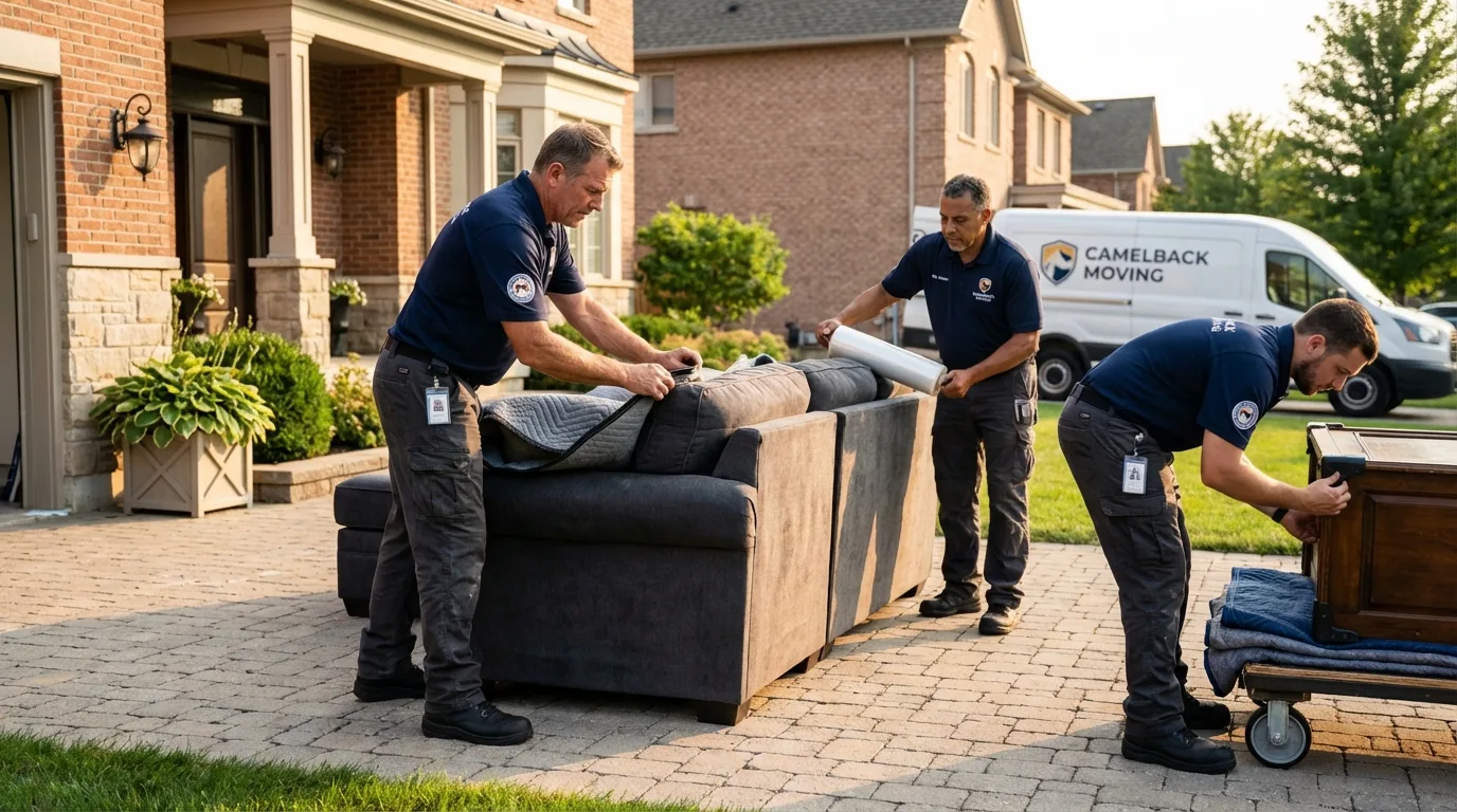 Large estate moving crew wrapping furniture in Royalston, MA